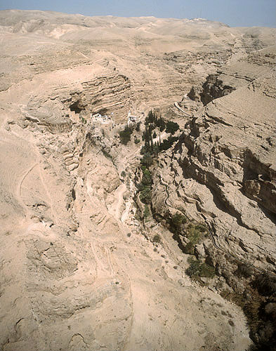 Israel, Wadi Qilt, aerial view of St George