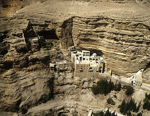 Israel, Greek Orthodox Monastery of St George, Wadi Qilt, founded in the fourth century, present building dating from nineteenth century, aerial view