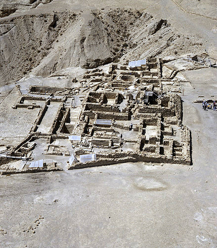 Israel, Qumran, aerial view of Essene Settlement, second century BCE to first century CE, looking west