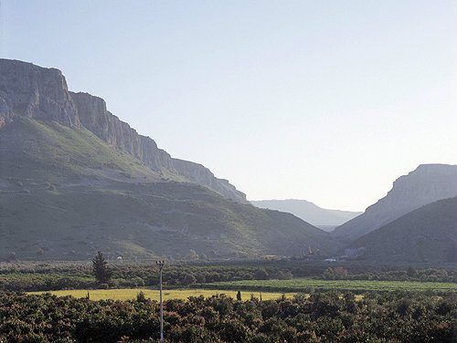 Israel, Galilee, view towards Mount Arbel and the Valley of Doves