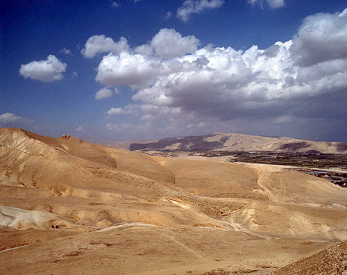 Israel, the Judean foothills north of Jericho looking north east over the Jordan Valley