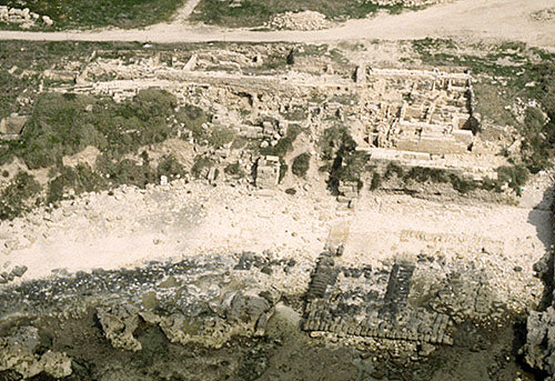 Israel, Dor, aerial excavations on the Tel and below the water line