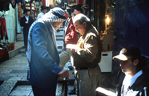 Israel, Jerusalem, Old City David Street Jews and Palestinians shopping