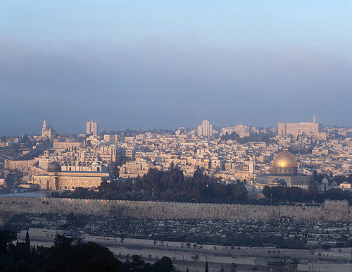 Mount Zion, El Aksa Mosque and  Dome of Rock at sunrise, Jerusalem, Israel