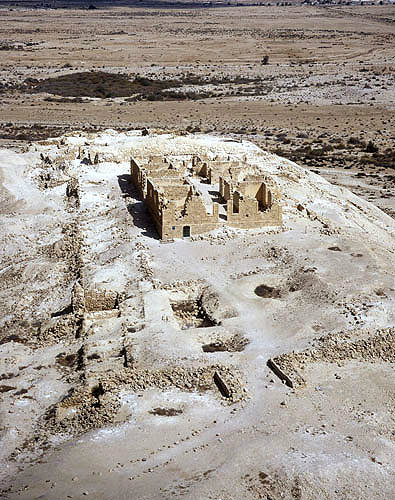 Fortress of Nizzana, fourth century, built by Nabataeans on trade route, aerial view from the south, Israel