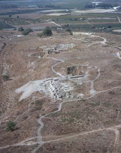 Gezer, aerial long shot of ruins, Israel
