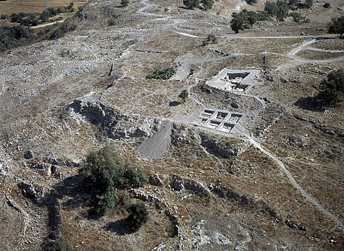 Tel Gath, aerial view of ruins from  north west, Israel