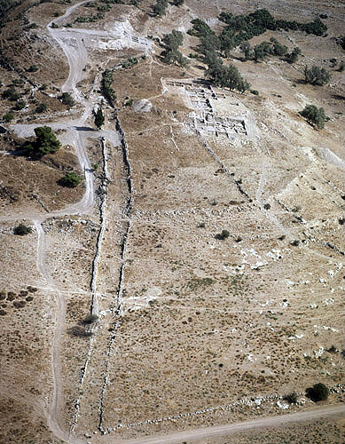 Tel Gath, aerial view of road leading up to ruins, Israel