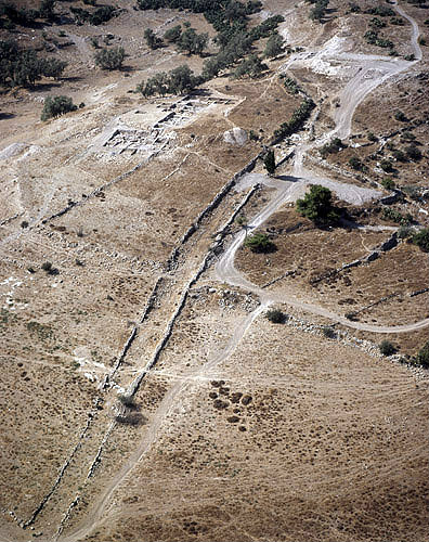 Israel, aerial view of ruins at Gath of the Philistines (Tel es-Safi or Tel Zafit)
