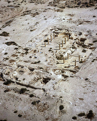 Ruins of Basilica south east of fortress, aerial, Nizzana, Israel