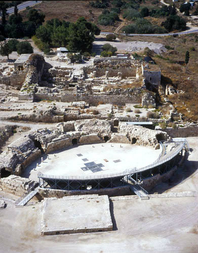 Amphitheatre, 200 AD, aerial, Bet Guvrin, ancient Eleutheropolis, Israel