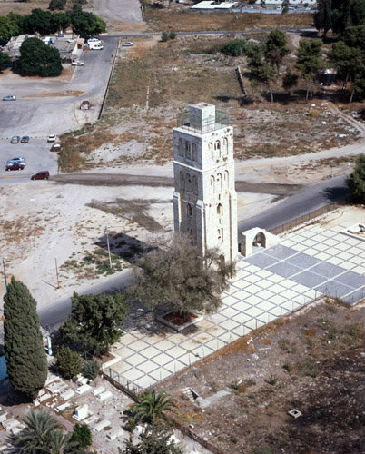 Israel, Ramla, aerial view of 30m white tower built in 1318 by the caliph