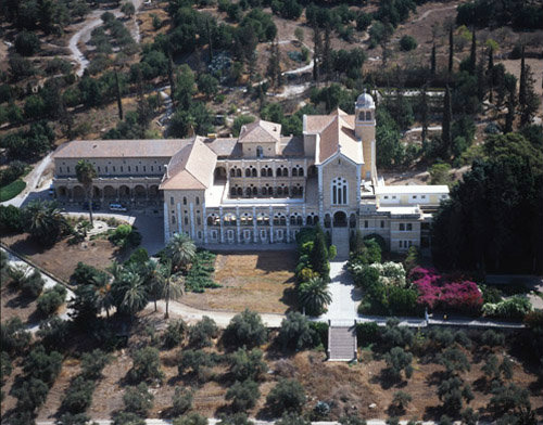 Israel, Latrun,  aerial view of Cistercian monastery near Emmaus, rebuilt 1927