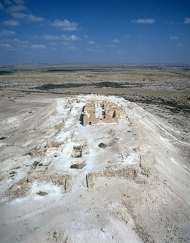 Israel, Nizzana acropolis, founded as a trading post by the Nabataeans in the third century, aerial view from the south