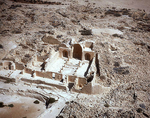 Israel, Shivta, ancient city in the Negev, aerial of Byzantine southern church from west north west
