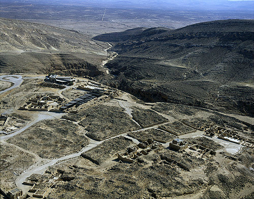 Mamshit, founded by Nabataeans in first century AD, aerial view looking south, West Church on right hand side, Negev, Israel