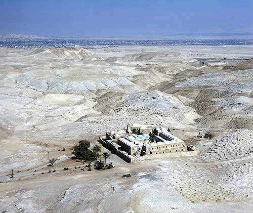 Nebi Musa, aerial view from the south with Jericho in the distance, Israel