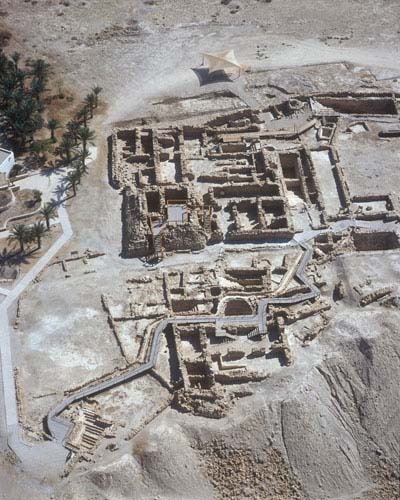 Qumran, aerial view looking east over scriptorium, Israel