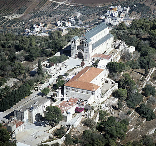 Israel, Mount Tabor, aerial view of the Church of the Transfiguration from the south west