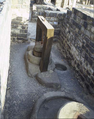 Olive press in the Byzantine monastery church, Kursi, Galilee, Israel