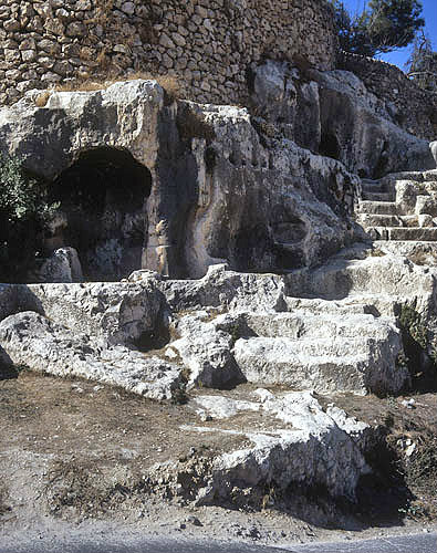 Hinnom Valley, Aceldama, Field of Blood, rock cut tombs dating from first century AD, Jerusalem, Israel