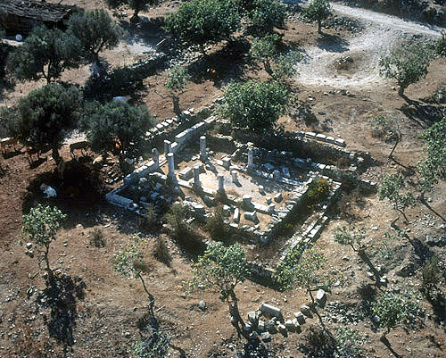 Israel, Upper Galilee, Gush Halav, aerial view of synagogue constructed in Roman period,  circa 250 AD