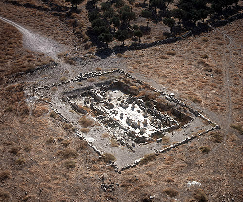 Israel, Upper Galilee, Meroth synagogue near Mount Arbel, dating from fifth to seventh century, aerial view