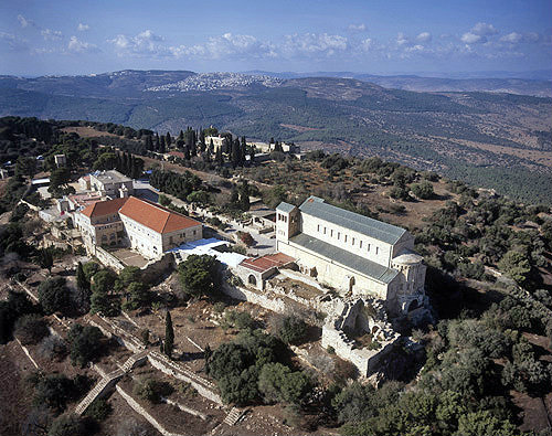 Israel, Mount Tabor, aerial view of the Church of the Transfiguration from the south east