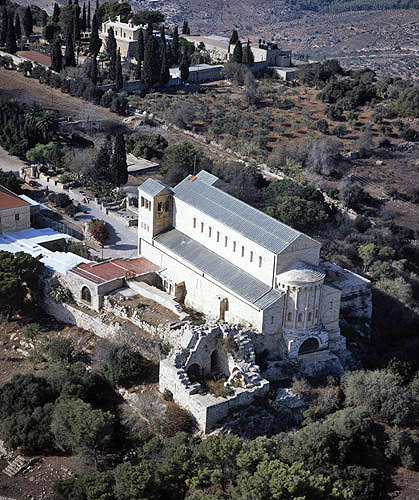 Israel, aerial view of the Church of the Transfiguration on Mount Tabor from the south