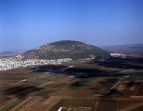 Mount Tabor, Mount of the Transfiguration, aerial view from the south west, Lower Galilee, Israel