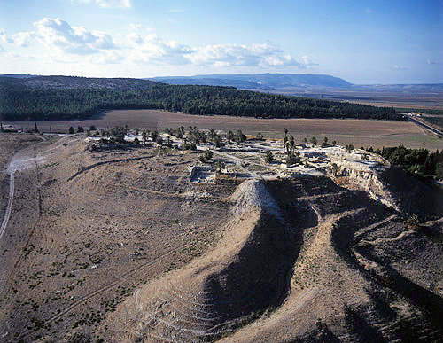 Megiddo, city founded before 3,000 BC, aerial view from the east, Israel