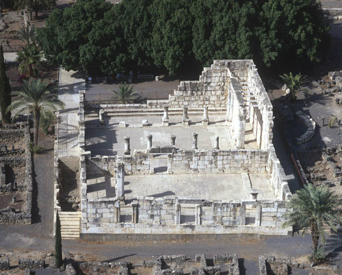 Synagogue, fourth century AD, aerial view, Capernaum, Israel