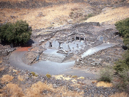 Israel, Galilee, ruins of Chorazim synagogue,  dating from the third century, aerial view