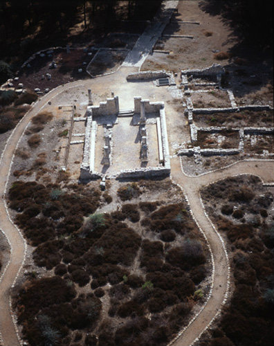 Israel, Galilee, Biria, aerial view of ruins of the synagogue