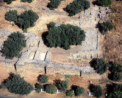 Israel, Tel Dan, aerial view of ruins dating from tenth to ninth century BC