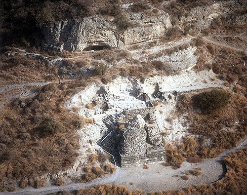Israel, Kursi, aerial of recent excavations above monastery on the east side of the sea of Galilee
