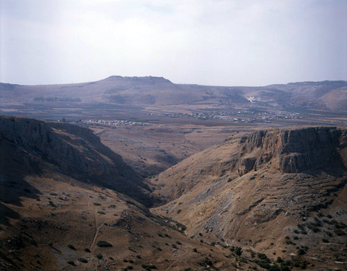 Arbel Pass with the Horns of Hattin in the distance, aerial, Israel