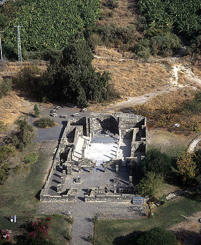 Byzantine monastery, fifth to seventh century, aerial view, Kursi, on east shore of Galilee, Israel