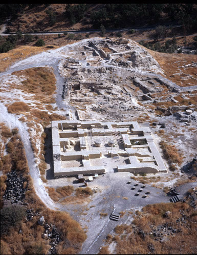 Israel, Beth Shean, aerial view of recent excavations on top of the Tel