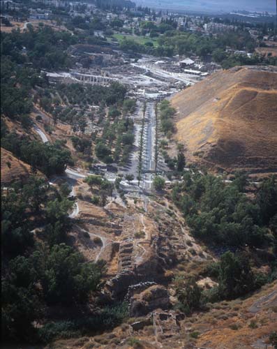 Beth Shean, aerial view across the ancient bridge beside the Tel, Israel