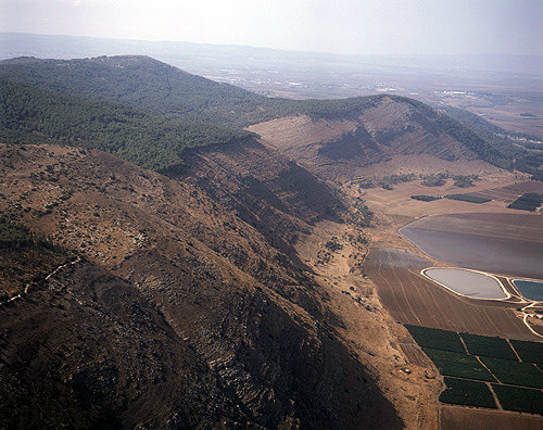 Israel, aerial view of the Mount Gilboa range looking west