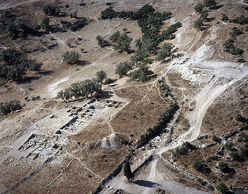 Israel, aerial view of ruins at Gath of the Philistines (Tel es-Safi or Tel Zafit)