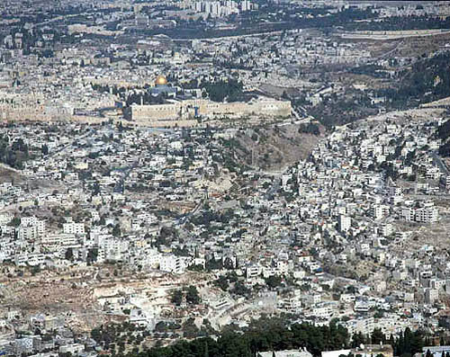 Israel, Jerusalem, aerial of Silwan Village in the Kidron Vallrey