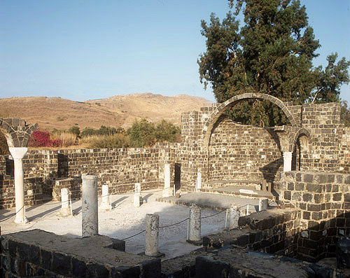 Israel, Kursi, 5th-7th century Byzantine monastery, apse of the basilica, looking north east
