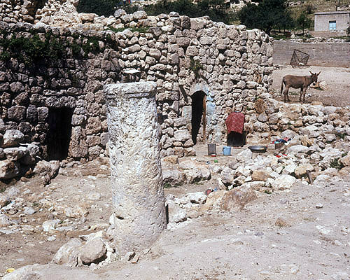 Israel, Bethany primitive house, Roman column and donkey