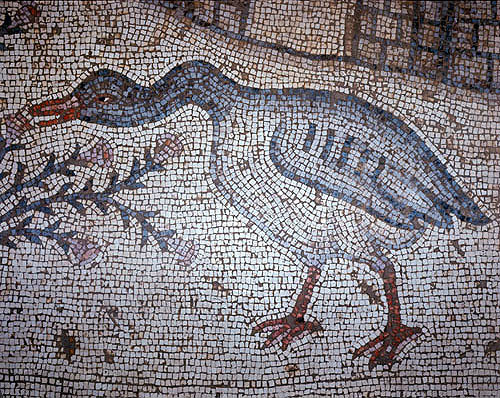 Israel, Galilee, mosaic of a goose in the Byzantine Church at Tabgha 6th century