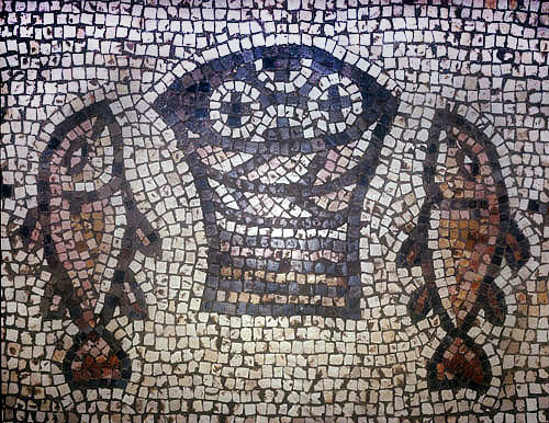 Loaves and Fishes, sixth century, sanctuary of the Multiplying of the Loaves, Tabgha, by the Sea of Galilee, Israel