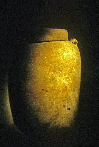 Israel, Jerusalem, Israel Museum, stone jar circa 68AD found with scrolls inside at Qumran in 1947