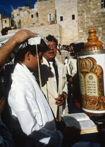 Israel Jerusalem Sephardic Jewish boy by the Torah