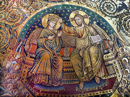 Coronation of the Virgin, thirteenth century, attributed to Jacopo Torriti, apse mosaic in Santa Maria Maggiore, Rome, Italy